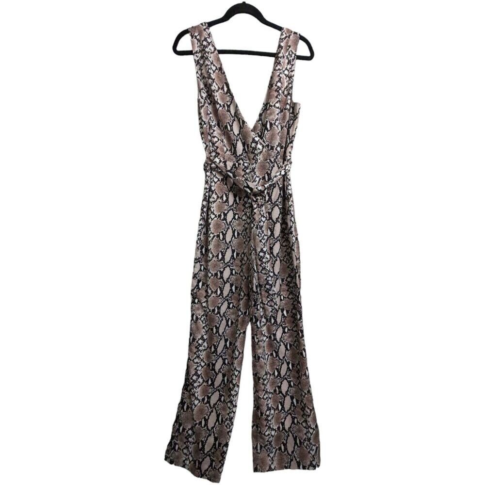 NBD Gray Snake Print Sleeveless Wide Leg V Neck Jumpsuit Size M